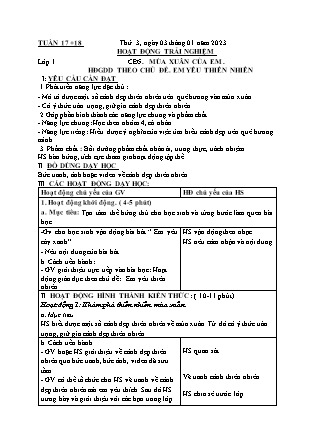 Kế hoạch bài dạy Môn Âm Nhạc, HĐTN Lớp 1 đến Lớp 5 - Tuần 17+18 năm học 2022-2023 (Cao Thị Hồng Thắm)