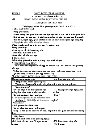 Kế hoạch bài dạy Môn Âm Nhạc, HĐTN Lớp 1 đến Lớp 5 - Tuần 2 năm học 2022-2023 (GV Cao Thị Hồng Thắm)