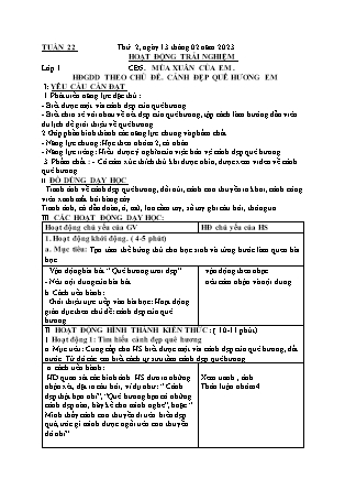 Kế hoạch bài dạy Môn Âm Nhạc, HĐTN Lớp 1 đến Lớp 5 - Tuần 22 năm học 2022-2023 (Cao Thị Hồng Thắm)