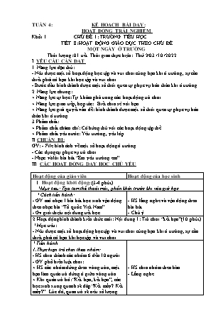 Kế hoạch bài dạy Môn Âm Nhạc, HĐTN Lớp 1 đến Lớp 5 - Tuần 4 năm học 2022-2023 (GV Cao Thị Hồng Thắm)