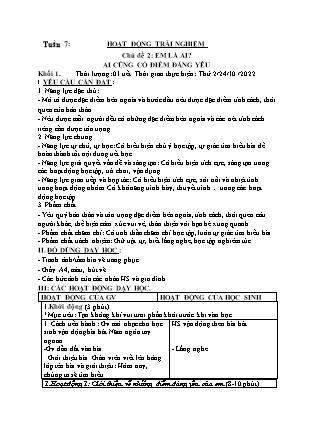 Kế hoạch bài dạy Môn Âm Nhạc, HĐTN Lớp 1 đến Lớp 5 - Tuần 7 năm học 2022-2023 (Cao Thị Hồng Thắm)