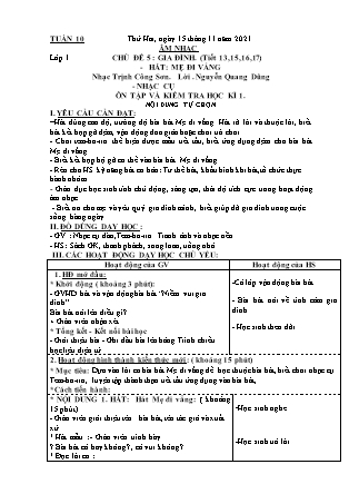 Kế hoạch bài dạy Môn Âm Nhạc Lớp 1 đến Lớp 5 - Tuần 10 năm học 2021-2022 (Phan Hùng Duyệt)