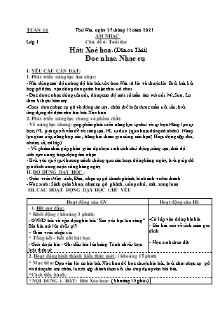 Kế hoạch bài dạy Môn Âm Nhạc Lớp 1 đến Lớp 5 - Tuần 16 năm học 2021-2022 (Phan Hùng Duyệt)