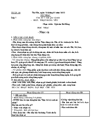 Kế hoạch bài dạy Môn Âm Nhạc Lớp 1 đến Lớp 5 - Tuần 18 năm học 2021-2022 (Phan Hùng Duyệt)