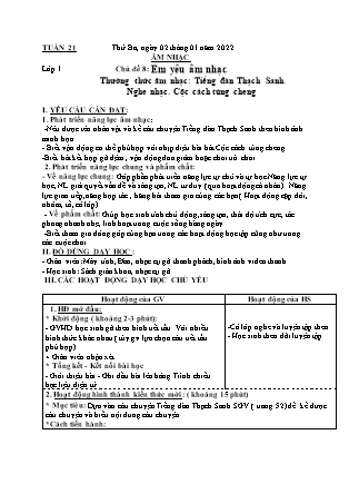Kế hoạch bài dạy Môn Âm Nhạc Lớp 1 đến Lớp 5 - Tuần 21 năm học 2021-2022 (Phan Hùng Duyệt)