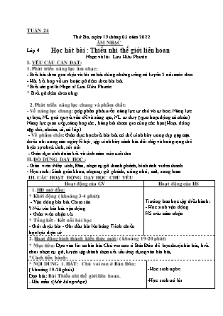 Kế hoạch bài dạy Môn Âm Nhạc Lớp 1 đến Lớp 5 - Tuần 24 năm học 2021-2022 (Phan Hùng Duyệt)