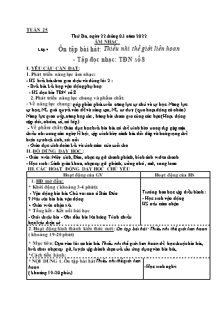 Kế hoạch bài dạy Môn Âm Nhạc Lớp 1 đến Lớp 5 - Tuần 25 năm học 2021-2022 (Phan Hùng Duyệt)