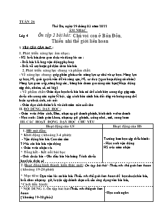 Kế hoạch bài dạy Môn Âm Nhạc Lớp 1 đến Lớp 5 - Tuần 26 năm học 2021-2022 (Phan Hùng Duyệt)