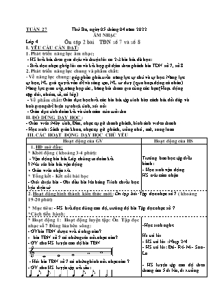 Kế hoạch bài dạy Môn Âm Nhạc Lớp 1 đến Lớp 5 - Tuần 27 năm học 2021-2022 (Phan Hùng Duyệt)