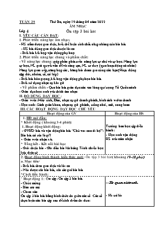 Kế hoạch bài dạy Môn Âm Nhạc Lớp 1 đến Lớp 5 - Tuần 29 năm học 2021-2022 (Phan Hùng Duyệt)
