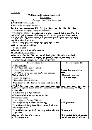 Kế hoạch bài dạy Môn Âm Nhạc Lớp 1 đến Lớp 5 - Tuần 30 năm học 2021-2022 (Phan Hùng Duyệt)