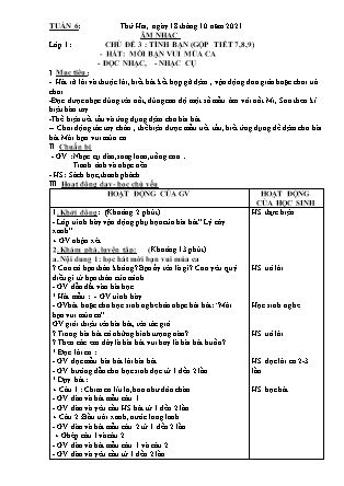Kế hoạch bài dạy Môn Âm Nhạc Lớp 1 đến Lớp 5 - Tuần 6 năm học 2021-2022 (Phan Hùng Duyệt)