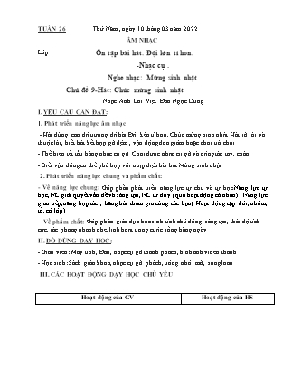 Kế hoạch bài dạy Môn Âm Nhạc Lớp 1 - Tuần 26 năm học 2021-2022 (Nguyễn Thị Thanh Tuyền)