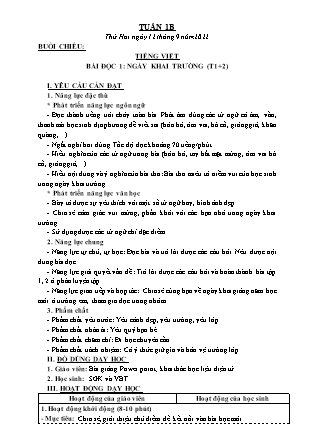 Kế hoạch bài dạy môn Chương trình Lớp 3 - Tuần 1 năm học 2022-2023 (Nguyễn Thị Bình)