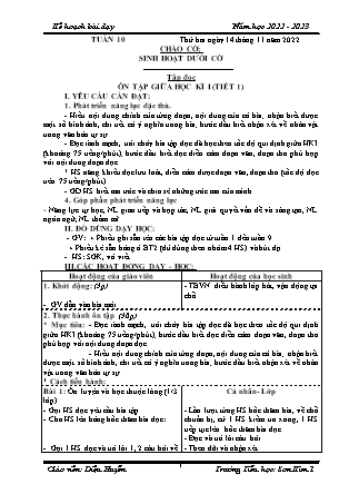 Kế hoạch bài dạy môn Chương trình Lớp 4 - Tuần 10 năm học 2022-2023 (Nguyễn Thị Diệu Huyền)