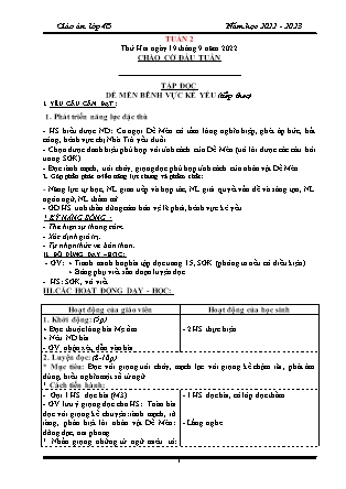 Kế hoạch bài dạy môn Chương trình Lớp 4 - Tuần 2 năm học 2022-2023 (Nguyễn Thị Diệu Huyền)