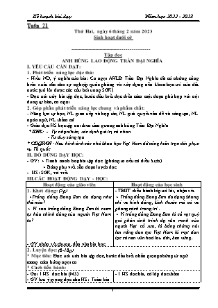 Kế hoạch bài dạy môn Chương trình Lớp 4 - Tuần 21 năm học 2022-2023 (Nguyễn Thị Diệu Huyền)