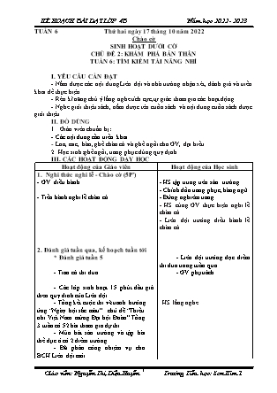 Kế hoạch bài dạy môn Chương trình Lớp 4 - Tuần 6 năm học 2022-2023 (Nguyễn Thị Diệu Huyền)