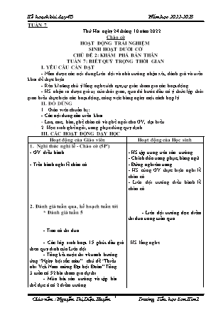 Kế hoạch bài dạy môn Chương trình Lớp 4 - Tuần 7 năm học 2022-2023 (Nguyễn Thị Diệu Huyền)