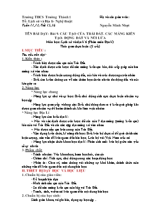 Kế hoạch bài dạy môn Địa Lí 6 - Bài 9: Cấu tạo của trái đất. Các mảng kiến tạo. Động đất và núi lửa