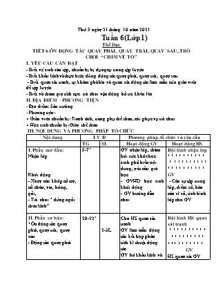 Kế hoạch bài dạy Môn Giáo dục Thể chất Lớp 1 đến Lớp 5 - Tuần 6 năm học 2021-2022 (Nguyễn Thành Trung)