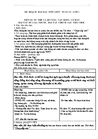 Kế hoạch bài dạy môn Giáo dục Thể chất Lớp 1 đến Lớp 5 - Tuần 10 năm học 2022-2023 (Đinh Nho Quân)