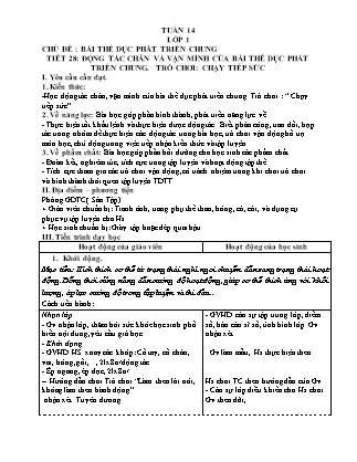 Kế hoạch bài dạy môn Giáo dục Thể chất Lớp 1 đến Lớp 5 - Tuần 14 năm học 2022-2023 (Đinh Nho Quân)