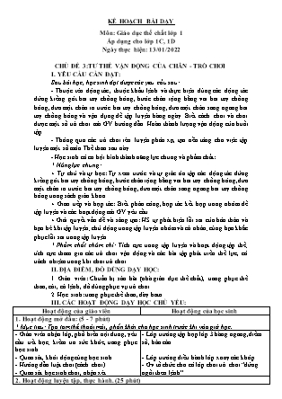 Kế hoạch bài dạy Môn Giáo dục Thể chất Lớp 1 đến Lớp 5 - Tuần 18 năm học 2021-2022 (Nguyễn Thành Trung)