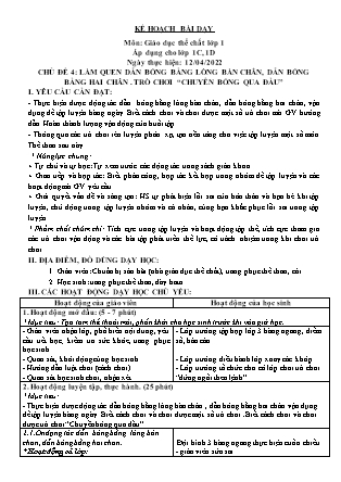 Kế hoạch bài dạy Môn Giáo dục Thể chất Lớp 1 đến Lớp 5 - Tuần 28 năm học 2021-2022 (Nguyễn Thành Trung)