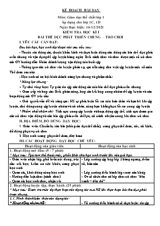 Kế hoạch bài dạy Môn Giáo dục Thể chất Lớp 1 đến Lớp 5 - Tuần 14 năm học 2021-2022 (Nguyễn Thành Trung)