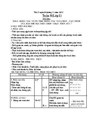 Kế hoạch bài dạy Môn Giáo dục Thể chất Lớp 1 đến Lớp 5 - Tuần 8 năm học 2021-2022 (Nguyễn Thành Trung)