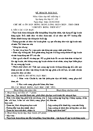 Kế hoạch bài dạy Môn Giáo dục Thể chất Lớp 1 đến Lớp 5 - Tuần 30 năm học 2021-2022 (Nguyễn Thành Trung)