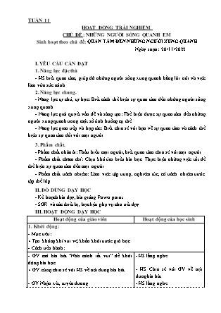 Kế hoạch bài dạy Môn Hoạt động Trải nghiệm Lớp 3 - Tuần 11, Chủ đề: Những người sống quanh em. Quan tâm đến những người xung quanh - Năm học 2021-2022 (Nguyễn Thị Thanh Tuyền)