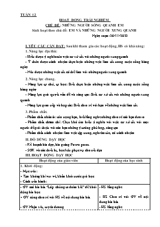 Kế hoạch bài dạy Môn Hoạt động Trải nghiệm Lớp 3 - Tuần 12, Chủ đề: Những người sống quanh em. Em và những người xung quanh - Năm học 2021-2022 (Nguyễn Thị Thanh Tuyền)