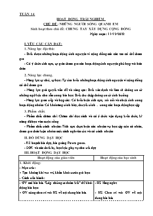 Kế hoạch bài dạy Môn Hoạt động Trải nghiệm Lớp 3 - Tuần 14, Chủ đề: Những người sống quanh em. Chung tay xây dựng cộng đồng - Năm học 2021-2022 (Nguyễn Thị Thanh Tuyền)