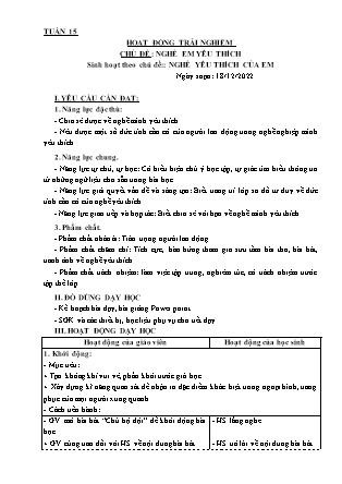 Kế hoạch bài dạy Môn Hoạt động Trải nghiệm Lớp 3 - Tuần 15, Chủ đề: Nghề em yêu thích. Nghề yêu thích của em - Năm học 2021-2022 (Nguyễn Thị Thanh Tuyền)