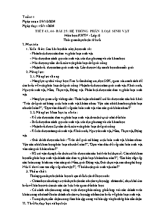 Kế hoạch bài dạy môn KHTN 6 - Tuần 11, Tiết 43+44, Bài 25: Hệ thống phân loại sinh vật