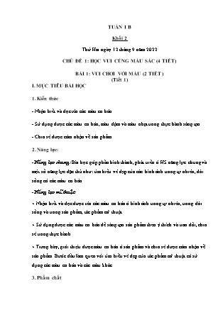 Kế hoạch bài dạy môn Mĩ Thuật Lớp 1 đến Lớp 5 - Tuần 1 năm học 2022-2023 (Phan Thị Thúy Hà)