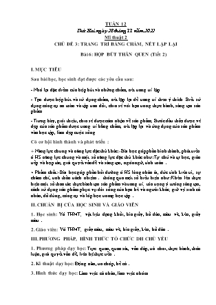 Kế hoạch bài dạy môn Mĩ Thuật Lớp 1 đến Lớp 5 - Tuần 12 năm học 2022-2023 (Phan Thị Thúy Hà)