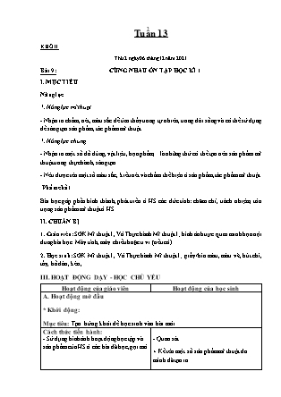 Kế hoạch bài dạy Môn Mĩ thuật Lớp 1 đến Lớp 5 - Tuần 13 năm học 2021-2022 (Phan Thị Thúy Hà)