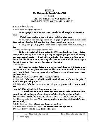 Kế hoạch bài dạy môn Mĩ Thuật Lớp 1 đến Lớp 5 - Tuần 14 năm học 2022-2023 (Phan Thị Thúy Hà)