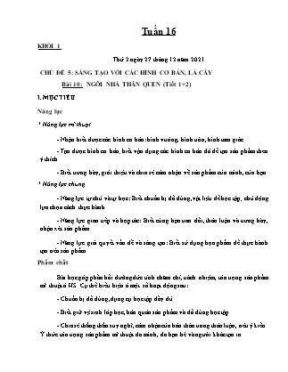 Kế hoạch bài dạy Môn Mĩ thuật Lớp 1 đến Lớp 5 - Tuần 16 năm học 2021-2022 (Phan Thị Thúy Hà)