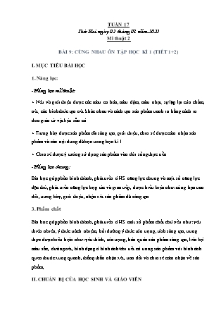 Kế hoạch bài dạy môn Mĩ Thuật Lớp 1 đến Lớp 5 - Tuần 17 năm học 2022-2023 (Phan Thị Thúy Hà)