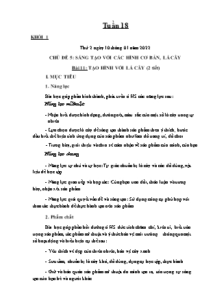 Kế hoạch bài dạy Môn Mĩ thuật Lớp 1 đến Lớp 5 - Tuần 18 năm học 2021-2022 (Phan Thị Thúy Hà)
