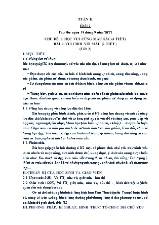 Kế hoạch bài dạy môn Mĩ Thuật Lớp 1 đến Lớp 5 - Tuần 2 năm học 2022-2023 (Phan Thị Thúy Hà)