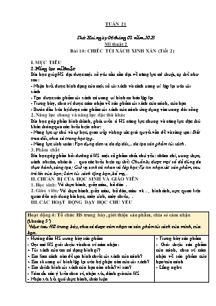 Kế hoạch bài dạy môn Mĩ Thuật Lớp 1 đến Lớp 5 - Tuần 21 năm học 2022-2023 (Phan Thị Thúy Hà)