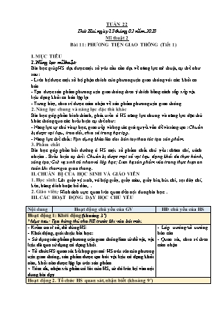 Kế hoạch bài dạy môn Mĩ Thuật Lớp 1 đến Lớp 5 - Tuần 22 năm học 2022-2023 (Phan Thị Thúy Hà)