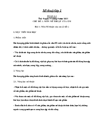 Kế hoạch bài dạy Môn Mĩ thuật Lớp 1 đến Lớp 5 - Tuần 2+3 năm học 2021-2022 (Phan Thị Thúy Hà)