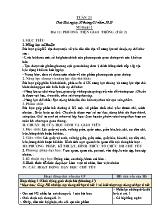 Kế hoạch bài dạy môn Mĩ Thuật Lớp 1 đến Lớp 5 - Tuần 23 năm học 2022-2023 (Phan Thị Thúy Hà)
