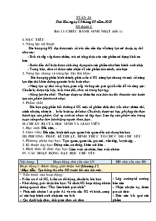 Kế hoạch bài dạy môn Mĩ Thuật Lớp 1 đến Lớp 5 - Tuần 26 năm học 2022-2023 (Phan Thị Thúy Hà)